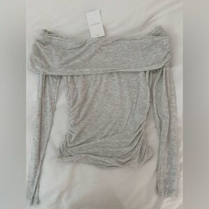 KOOKAI SIENNA TOP IN HEATHER GREY MARLE - Fold Over Off Shoulder Long Sleeve